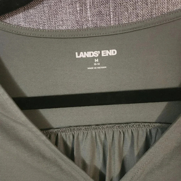 Lands' End Button Down Top Women's Medium 10-12 Olive Green Long Sleeve - Picture 4 of 6